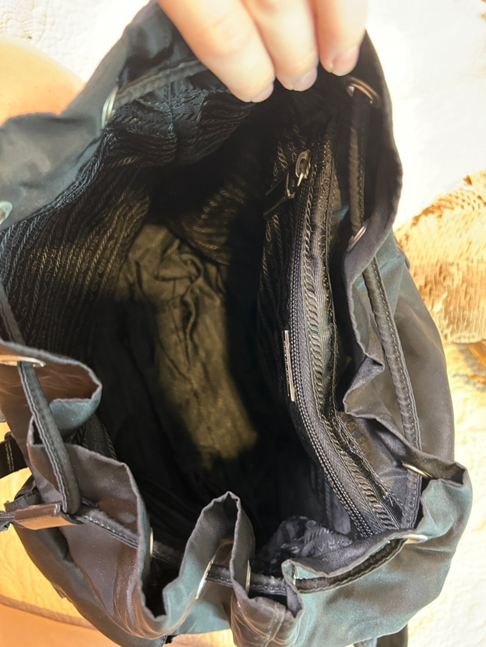 Prada Black Nylon Drawstring Backpack with Front Buckle Pockets - Picture 8 of 9